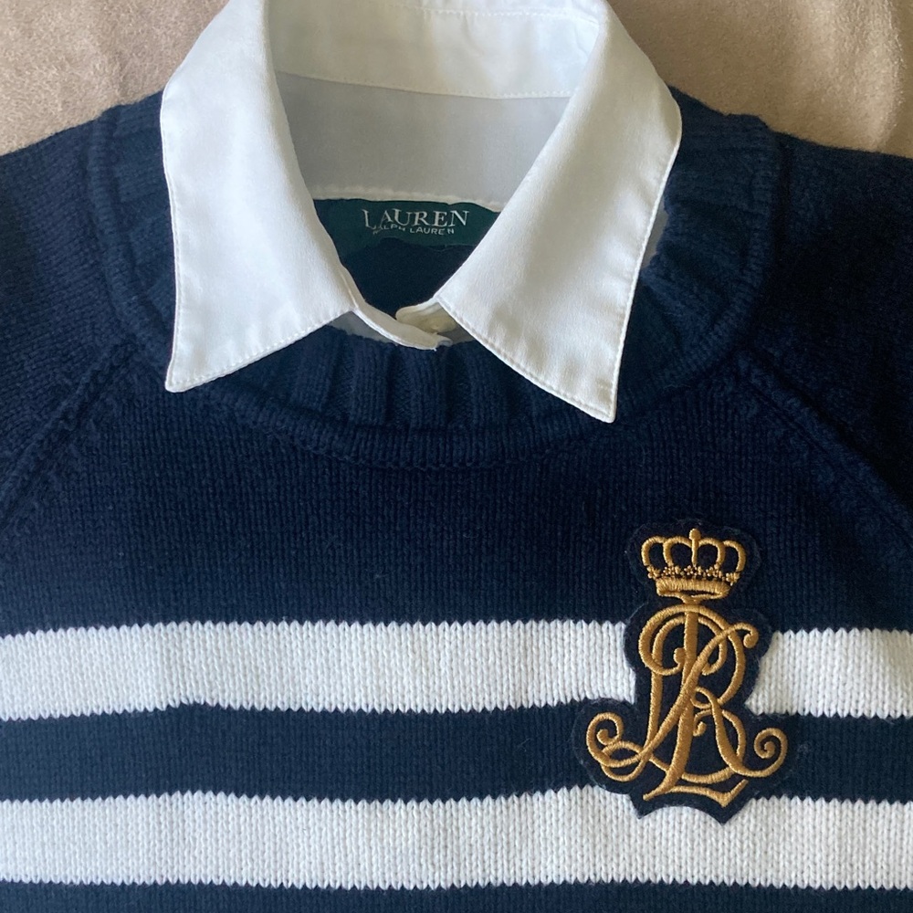 Ralph Lauren blue and White Striped Crewneck Sweater - Picture 3 of 11